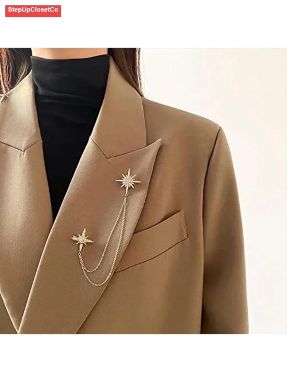 Rhinestone Star Brooch Pin Crystal CZ Snowflake Tassel Lapel Pin Dress Suit